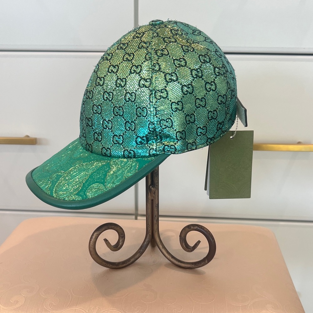Gucci Metallic Green Monogram Baseball Cap - Picture 3 of 8